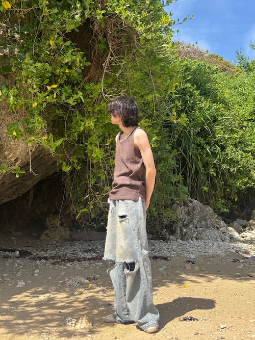 Striped crepe tank top/楊柳タンクトップ