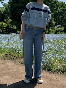 「ごきげんウィーク」｜「アイテム（スウェット）」を使った、リコさん（レディース・162cm）の春コーディネート