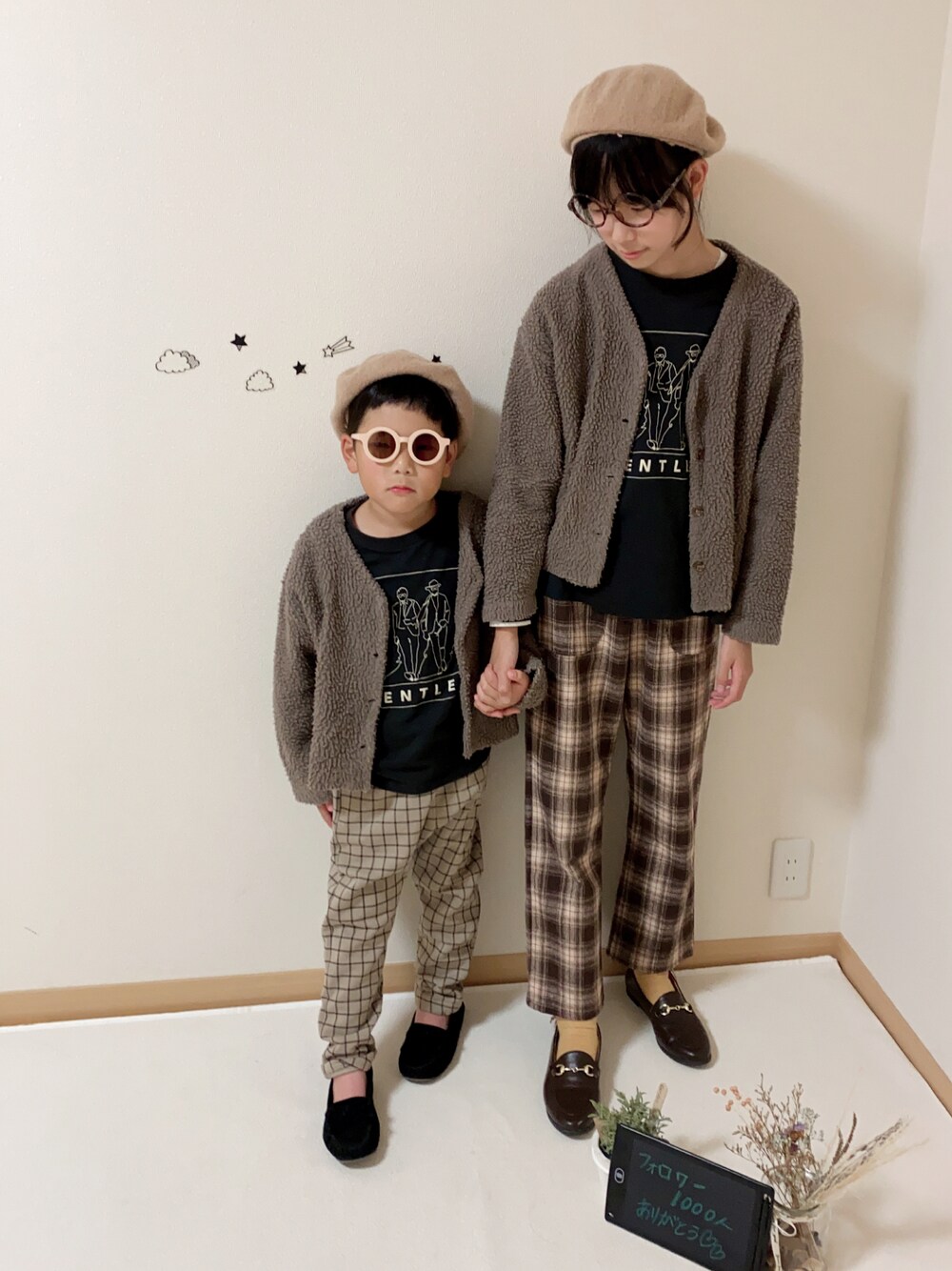「ジャケット、休日スタイル、ブラウン、プチプラ、めかね、チェック柄に恋してる、冬コーデ」｜「CIAOPANIC TYPYの【WEB限定】ボアカーディガン（ノーカラージャケット、ブラウン系）」を使った、ko_ai_to🎶さん（キッズ・153cm）の秋コーディネートの1枚目の写真