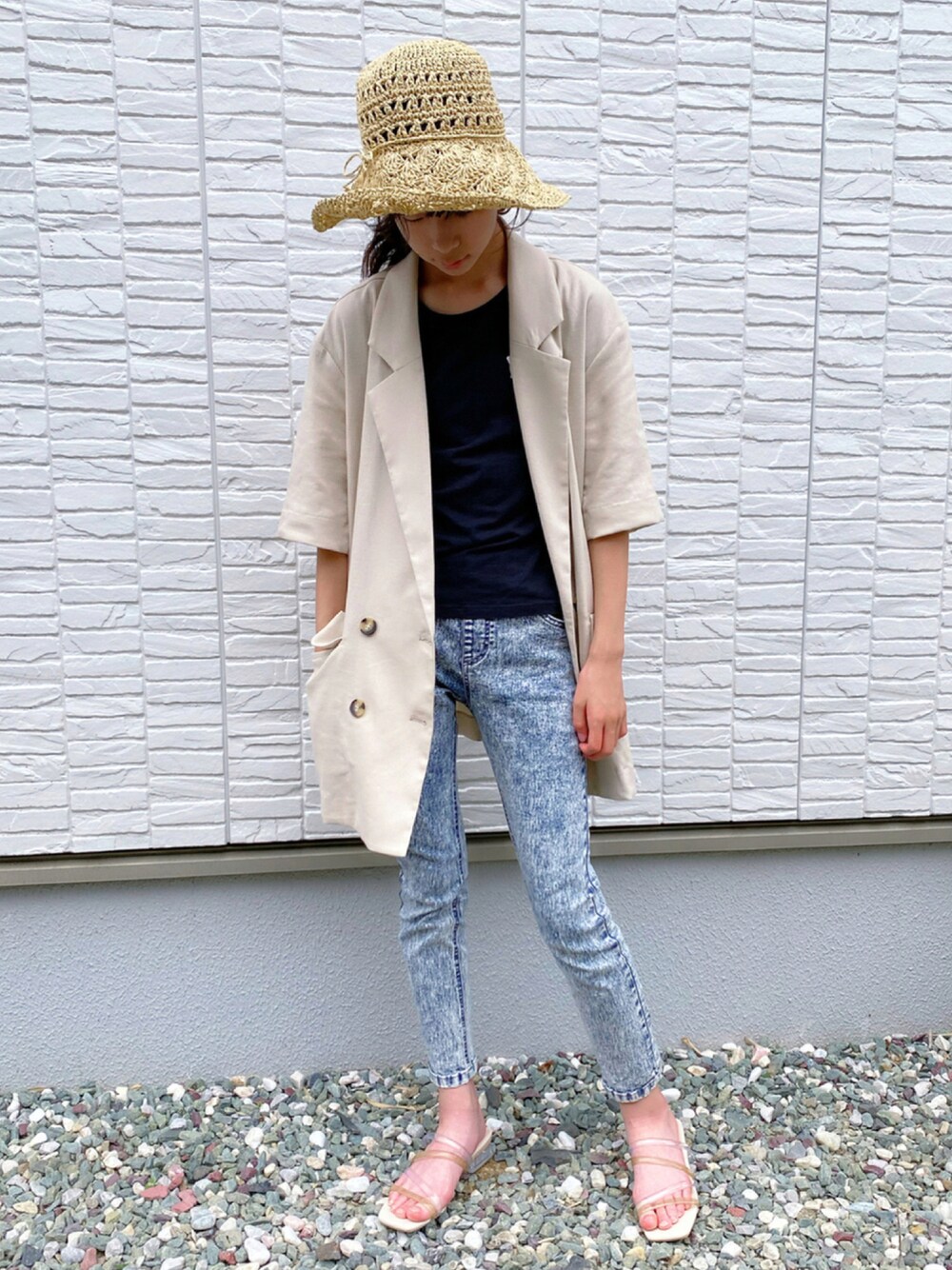 「COOLなこのコが仲間入り、サンダル、休日スタイル」｜「MPSの【MPS】デニムスキニーパンツ(ジュニアサイズ150-160cm)（デニムパンツ、その他）」を使った、ko_ai_to🎶さん（キッズ・151cm）の夏コーディネートの1枚目の写真