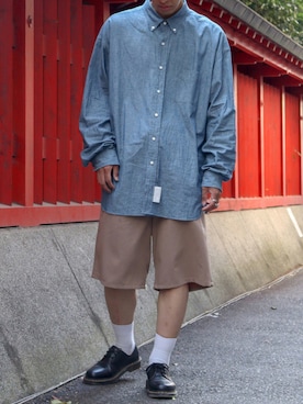 「シャンブレーシャツ」｜「アイテム（セットアップ）」を使った、たあさん（メンズ・178cm）の夏コーディネート