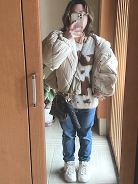 「axes femme（アクシーズファム）のアイテム（ダウンジャケット/コート）」を使った、一重怪獣さん（レディース・148cm）の春コーディネート