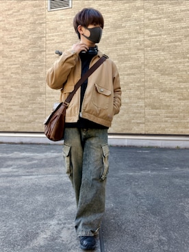 「Dickies（ディッキーズ）のアイテム（ブルゾン、ベージュ系）」を使った、hotoさん（メンズ・165cm）の春コーディネート