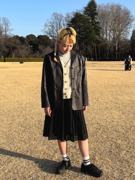 「Onitsuka Tiger（オニツカタイガー）のDELEGATION CHUNK / デレゲーション チャンク（スニーカー、ブラック系）」を使った、保坂ななみさん（レディース・155cm）の冬コーディネート