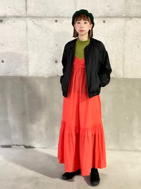 「レッド」｜「アイテム（ハンチング/ベレー帽）」を使った、babacchiさん（レディース・153cm）の冬コーディネート