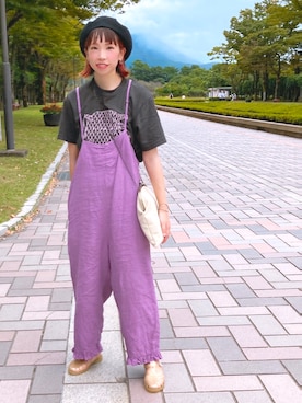 「公園コーデ」｜「アイテム（オールインワン・サロペット）」を使った、babacchiさん（レディース・153cm）の秋コーディネート