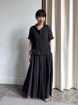 「LOISIR（ロワズィール）のインナータンクトップ（インナーウェア/肌着、ブラック系）」を使った、ADIEU TRISTESSEさん（レディース・165cm）の夏コーディネート
