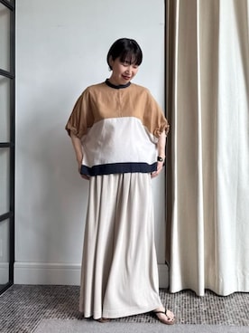 「conges payes ADIEU TRISTESSE（コンジェ ペイエ アデュートリステス）のカラーパッチワークブラウス（シャツ/ブラウス、イエロー系）」を使った、ADIEU TRISTESSEさん（レディース・165cm）の夏コーディネート