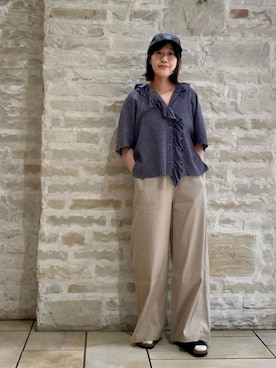 「conges payes ADIEU TRISTESSE（コンジェ ペイエ アデュートリステス）のichiro yamaguchi. コラボキャップ（キャップ、ブラック系）」を使った、ADIEU TRISTESSEさん（レディース・165cm）の夏コーディネート