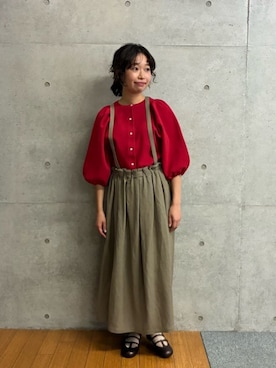 「ADIEU TRISTESSE（アデュートリステス）の麻レーヨンサスペンダースカート（スカート、ブラウン系）」を使った、ADIEU TRISTESSEさん（レディース・162cm）の秋コーディネート