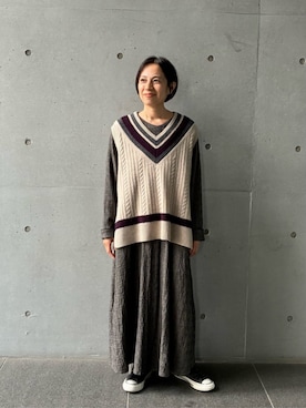 「conges payes ADIEU TRISTESSE（コンジェ ペイエ アデュートリステス）のシャーリンググレンチェックワンピース（ワンピース、ベージュ系）」を使った、ADIEU TRISTESSEさん（レディース・162cm）の秋コーディネート