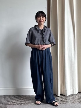 「ADIEU TRISTESSE（アデュートリステス）の4.8ozデニムバレルレッグパンツ（その他パンツ、ブルー系）」を使った、ADIEU TRISTESSEさん（レディース・165cm）の夏コーディネート