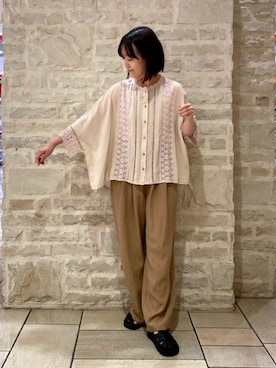 「ADIEU TRISTESSE（アデュートリステス）のインドコットンアンティークレースブラウス（シャツ/ブラウス、ピンク系）」を使った、ADIEU TRISTESSEさん（レディース・165cm）の夏コーディネート