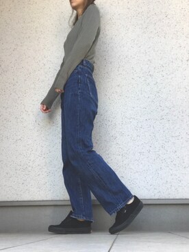 「titivate（ティティベイト）のアイテム（デニムパンツ、ブルー系）」を使った、ろくさん（レディース・163cm）の秋コーディネート