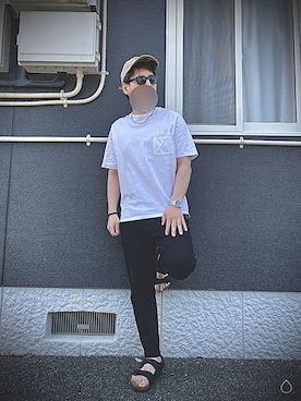 「EDIFICE（エディフィス）のアイテム（Tシャツ/カットソー、ホワイト系）」を使った、t117さん（メンズ・176cm）の春コーディネート