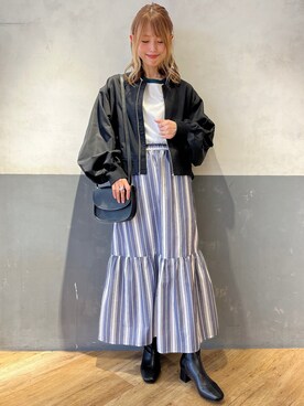 「ティアードスカート」｜「アイテム（MA-1）」を使った、てらちゃんさん（レディース・164cm）の春コーディネート