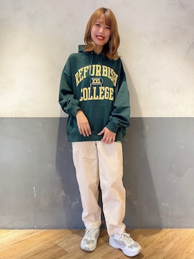 「アイテム（パーカー、グリーン系）」を使った、てらちゃんさん（レディース・164cm）の冬コーディネート