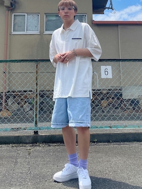 「NIKE（ナイキ）のWMNS AF1 SAGE LOW ナイキ ウィメンズ エアフォース1 セイジ LOW AR5339-100（スニーカー）」を使った、꽃/hanangさん（メンズ・168cm）の夏コーディネート