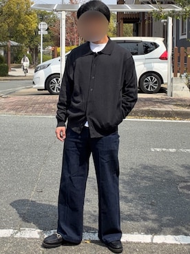「WYM LIDNM（ウィム バイ リドム）のT/C BASIC KNIT SHIRT CARDIGAN（シャツ/ブラウス、グレー系）」を使った、れなさん（メンズ・160cm）の春コーディネート