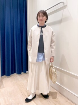 「大人カジュアルコーデ」｜「アイテム（ノーカラーコート）」を使った、shinoさん（レディース・156cm）の冬コーディネート
