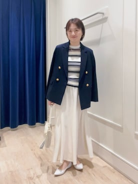 「ボーダートップス」｜「アイテム（テーラードジャケット）」を使った、shinoさん（レディース・156cm）の冬コーディネート