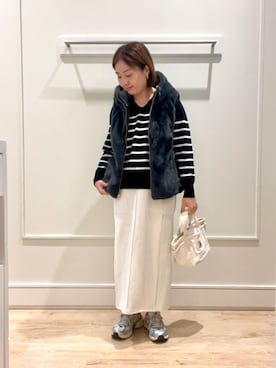 「ボーダーニット」｜「アイテム（ブルゾン）」を使った、shinoさん（レディース・156cm）の秋コーディネート