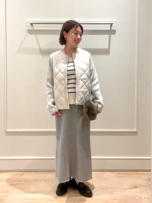 中綿×ニット切替ノーカラージャケット（ブルゾン）｜MICO COULIER