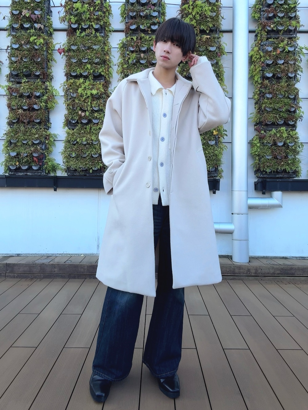 ビッグシルエットウールタッチ比翼ステンカラーコートを使った人気