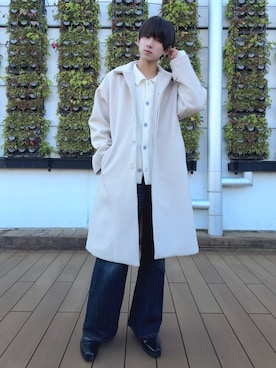 「アイテム（ステンカラーコート）」を使った、Fuuyaさん（メンズ・170cm・20代）の冬コーディネート