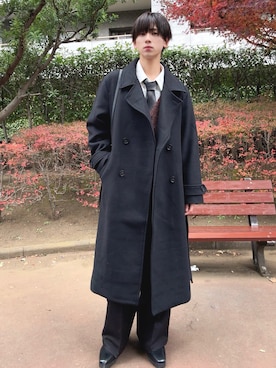 「アイテム（チェスターコート）」を使った、Fuuyaさん（メンズ・170cm・20代）の冬コーディネート