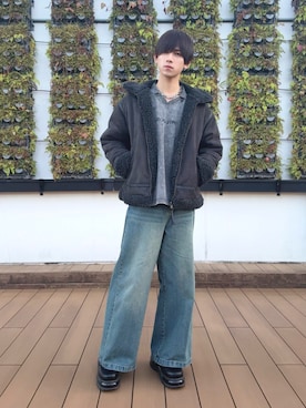 「アイテム（ムートンコート）」を使った、Fuuyaさん（メンズ・170cm）の冬コーディネート