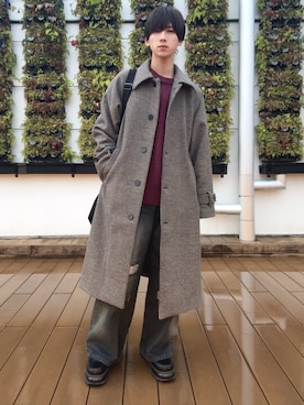「アイテム（ステンカラーコート）」を使った、Fuuyaさん（メンズ・170cm）の冬コーディネート