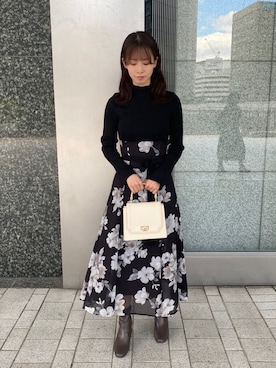 「フェミニンコーデ」｜「アイテム（ライダースジャケット）」を使った、mayuさん（レディース・155cm）の秋コーディネート