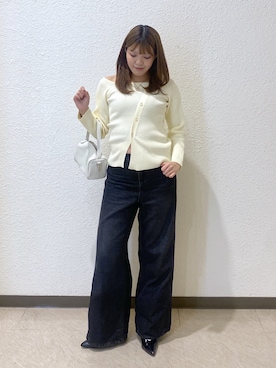 「FREE'S MART（フリーズマート）の◆アシメボタンリブニット（ニット/セーター、イエロー系）」を使った、RINKAさん（レディース・165cm）の冬コーディネート