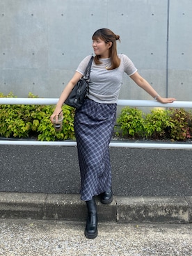 「FREE'S MART（フリーズマート）の◆レイヤード風半袖カットソー（Tシャツ/カットソー、グレー系）」を使った、RINKAさん（レディース・165cm）の春コーディネート