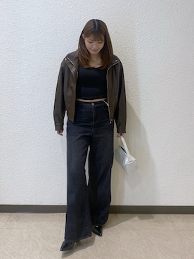 「FREE'S MART（フリーズマート）の◆スタンド合皮ブルゾン（ブルゾン、ブラウン系）」を使った、RINKAさん（レディース・165cm）の冬コーディネート
