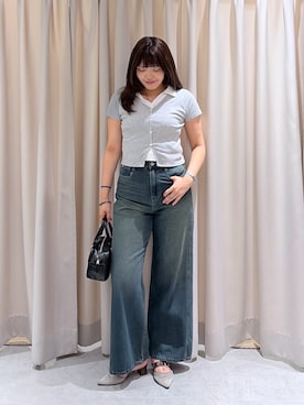 「FREE'S MART（フリーズマート）の◆レイヤード風シャツカットソー（Tシャツ/カットソー、グレー系）」を使った、RINKAさん（レディース・165cm）の夏コーディネート