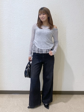 「FREE'S MART（フリーズマート）の◆メランジドロストレースティアードキャミセット（Tシャツ/カットソー、グレー系）」を使った、RINKAさん（レディース・165cm）の冬コーディネート