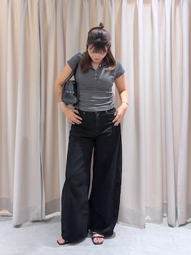 「FREE'S MART（フリーズマート）の◆スキッパー半袖カットソーフーディー（Tシャツ/カットソー、グレー系）」を使った、RINKAさん（レディース・165cm）の夏コーディネート