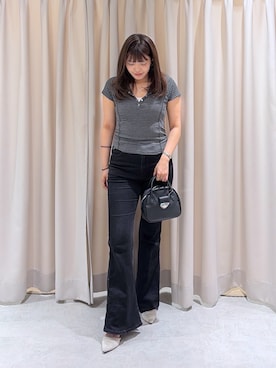 「FREE'S MART（フリーズマート）の◆スキッパー半袖カットソーフーディー（Tシャツ/カットソー、グレー系）」を使った、RINKAさん（レディース・165cm）の夏コーディネート