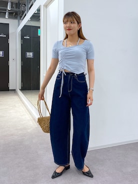 「FREE'S MART（フリーズマート）のアイテム（かごバッグ）」を使った、RINKAさん（レディース・165cm）の夏コーディネート