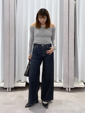 「FREE'S MART（フリーズマート）の◆オフショルシアーギャザーカットソー（Tシャツ/カットソー、グレー系）」を使った、RINKAさん（レディース・165cm）の春コーディネート