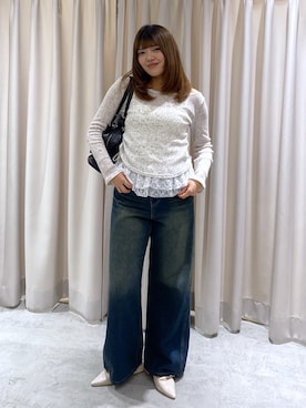 「FREE'S MART（フリーズマート）の◆メランジドロストレースティアードキャミセット（Tシャツ/カットソー、ホワイト系）」を使った、RINKAさん（レディース・165cm）の春コーディネート