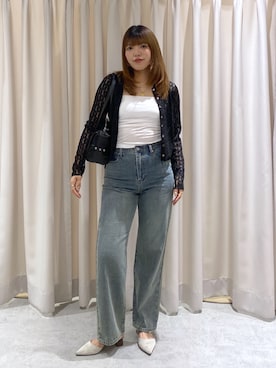 「FREE'S MART（フリーズマート）の[低身長サイズ・Lサイズあり］【5色展開】ストレートデニムパンツ[Sシリーズ]（デニムパンツ、ブルー系）」を使った、RINKAさん（レディース・165cm）の春コーディネート