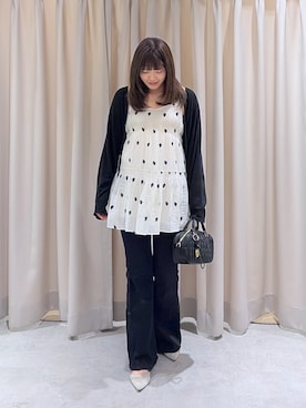 「FREE'S MART（フリーズマート）の◆ シアー小花刺繍シャーリングギャザーキャミワンピース（ワンピース、ホワイト系）」を使った、RINKAさん（レディース・165cm）の夏コーディネート