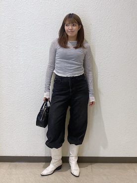 「FREE'S MART（フリーズマート）の◆シアーテレコレイヤード風カットソー（Tシャツ/カットソー、グレー系）」を使った、RINKAさん（レディース・165cm）の冬コーディネート