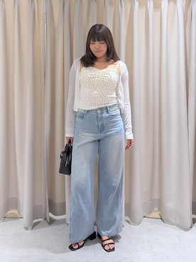 「FREE'S MART（フリーズマート）の◆花柄キャミ×カーディガンセット（Tシャツ/カットソー、ホワイト系）」を使った、RINKAさん（レディース・165cm）の夏コーディネート