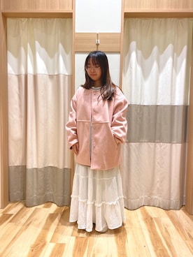 「アイテム（その他アウター、ピンク系）」を使った、てん🐶さん（レディース・150cm）の秋コーディネート