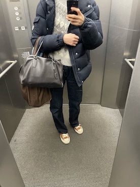 「MONCLER（モンクレール）のアイテム（ダウンジャケット/コート）」を使った、eriさん（レディース・169cm）の冬コーディネート