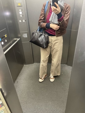 「アイテム（ノーカラージャケット）」を使った、eriさん（レディース・169cm）の秋コーディネート